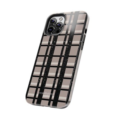 Tan, Black, and Black Glitter Plaid iPhone Case