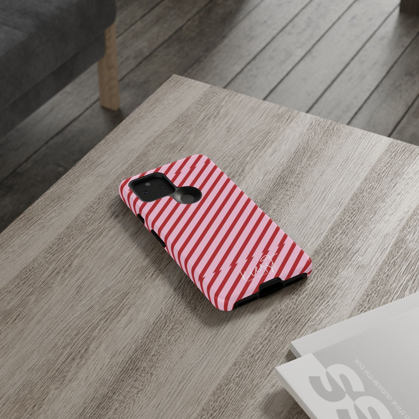Holiday 25 Pink and Red Diagonal Striped Google Pixel Phone Case