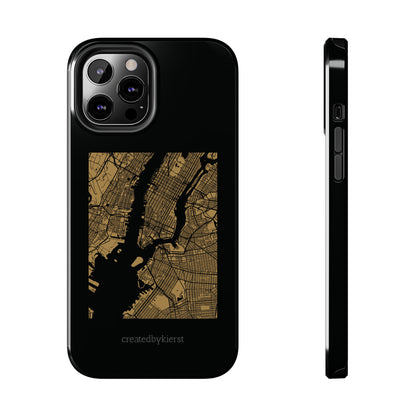 Black and Gold NYC Map iPhone Case