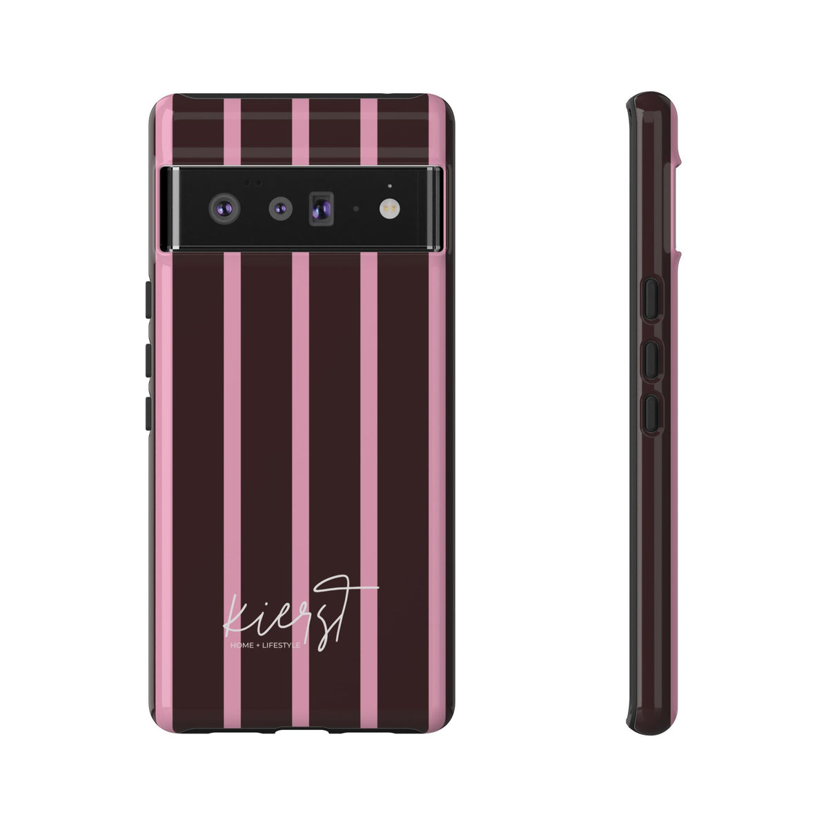Signature Velvet Noir + Pink Stripes Google Pixel Phone Case
