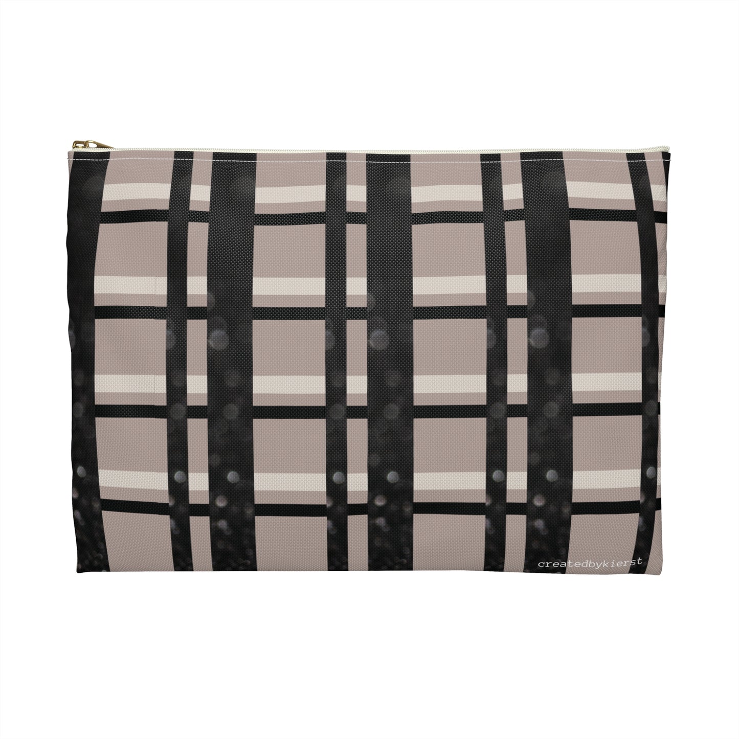 Taupe, Black, and Black Glitter Plaid with Pearl Necklace Accessory Pouch