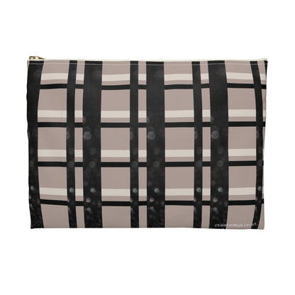 Taupe, Black, and Black Glitter Plaid with Pearl Necklace Accessory Pouch