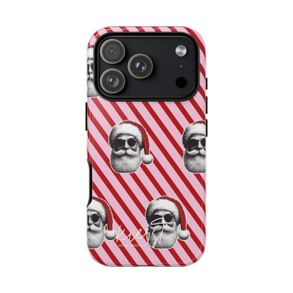 Holiday 25 Cool Santa on Pink and Red Diagonal Striped iPhone Case
