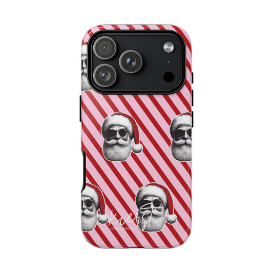 Holiday 25 Cool Santa on Pink and Red Diagonal Striped iPhone Case