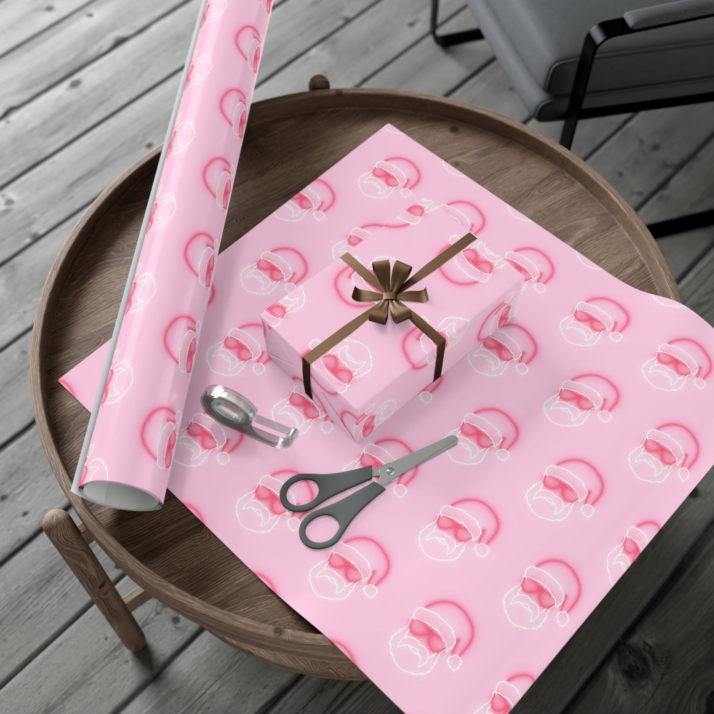 Neon Sign Santa on Pink Wrapping paper
