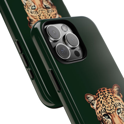 Leopard Head on Signature Midnight Pine iPhone Case | Designed to Stand Out