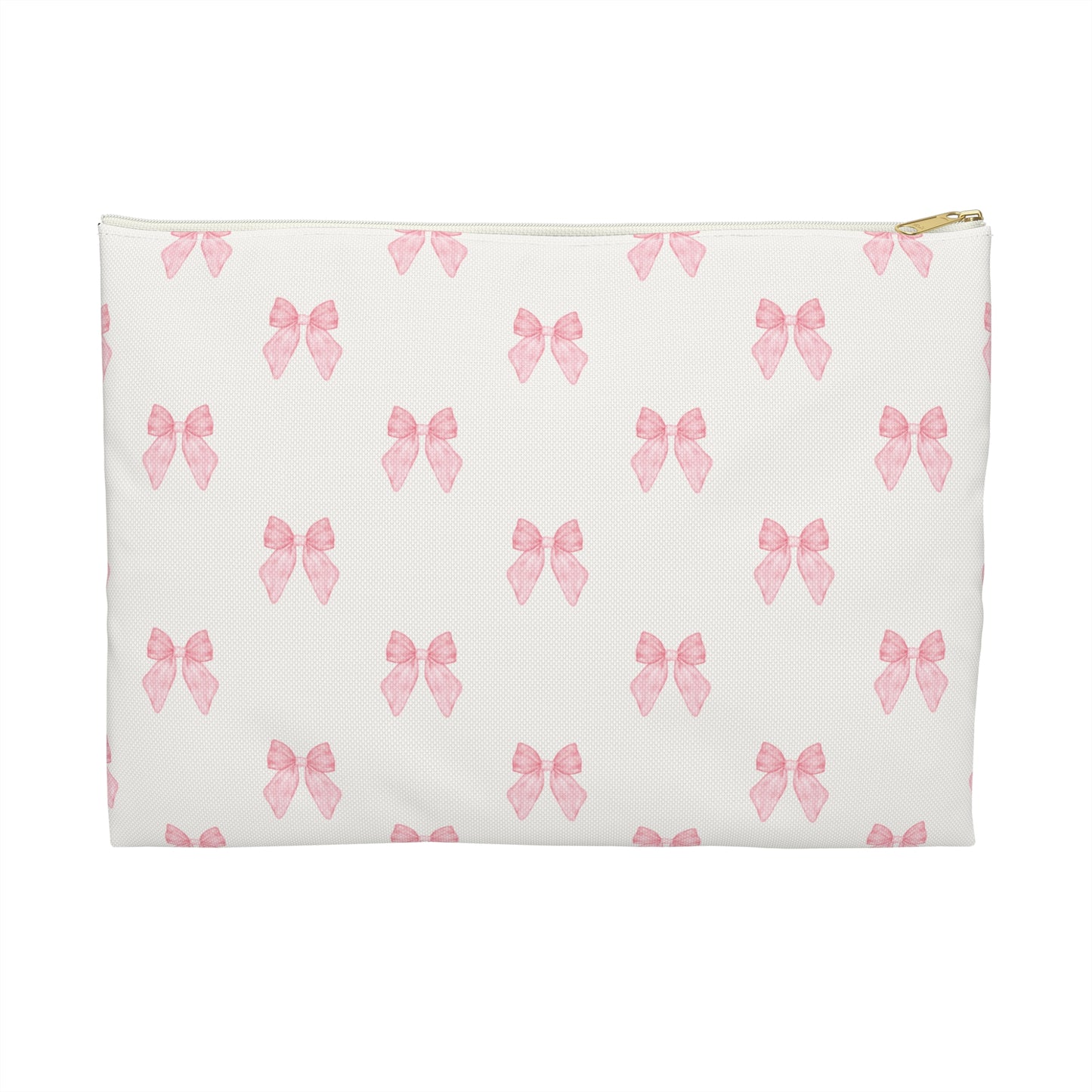 Multiple Pink Bows on Beige Accessory Pouch