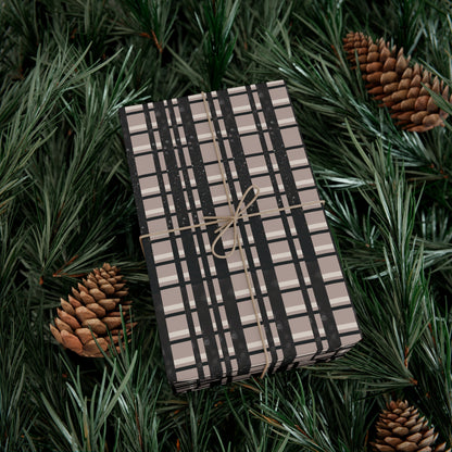 Modern Plaid Gift Wrapping Paper – Taupe, Black & Subtle Glitter Print