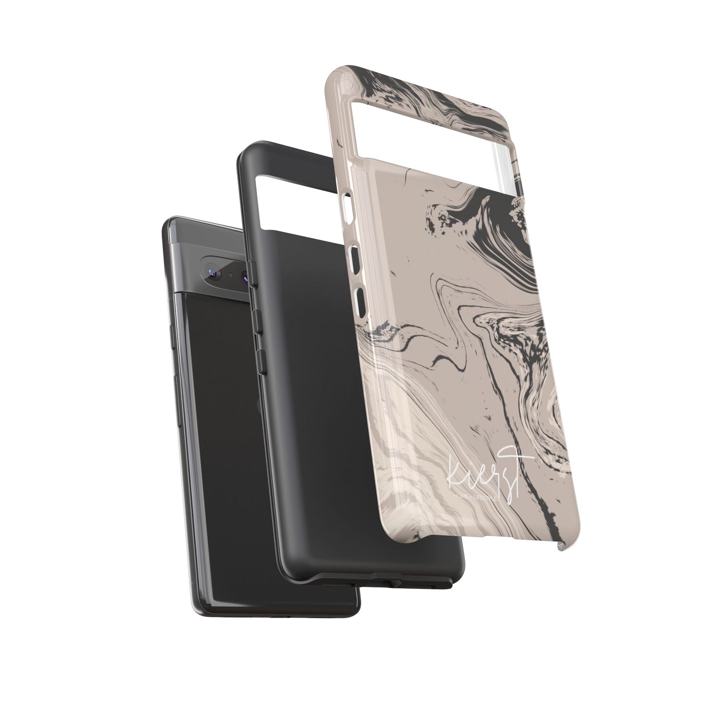 Cream, Grey, and Taupe Marble Google Pixel Case | Grounded Neutrals, Expressive Detail
