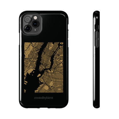 Black and Gold NYC Map iPhone Case