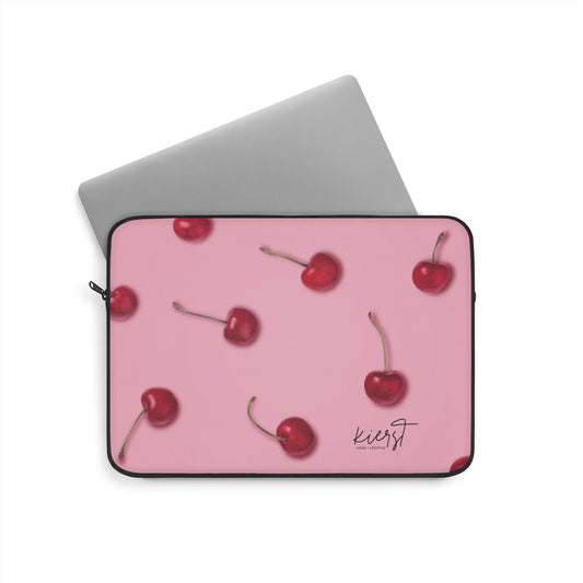 Cherries Laptop Sleeve | Pink Tech Accessory with Bold Fruit Print
