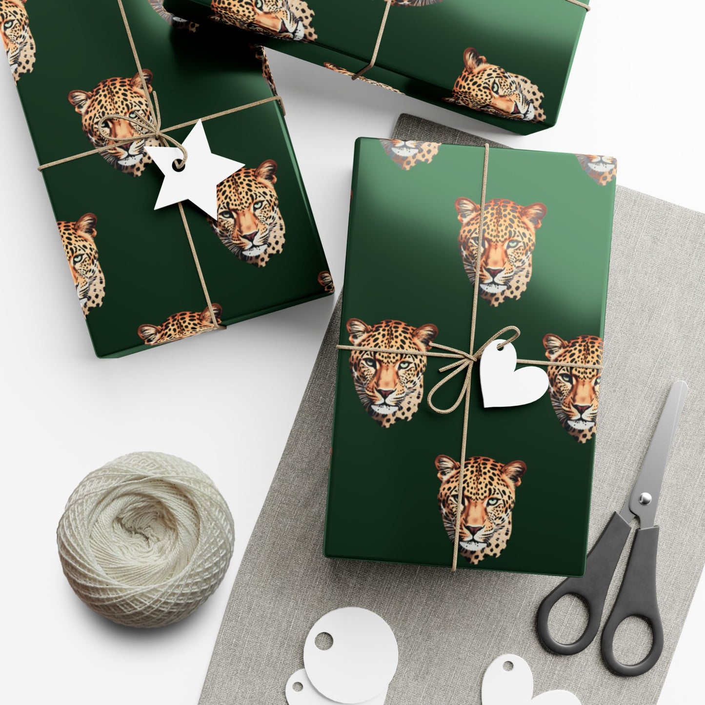Leopard Head on Signature Midnight Pine Wrapping Paper