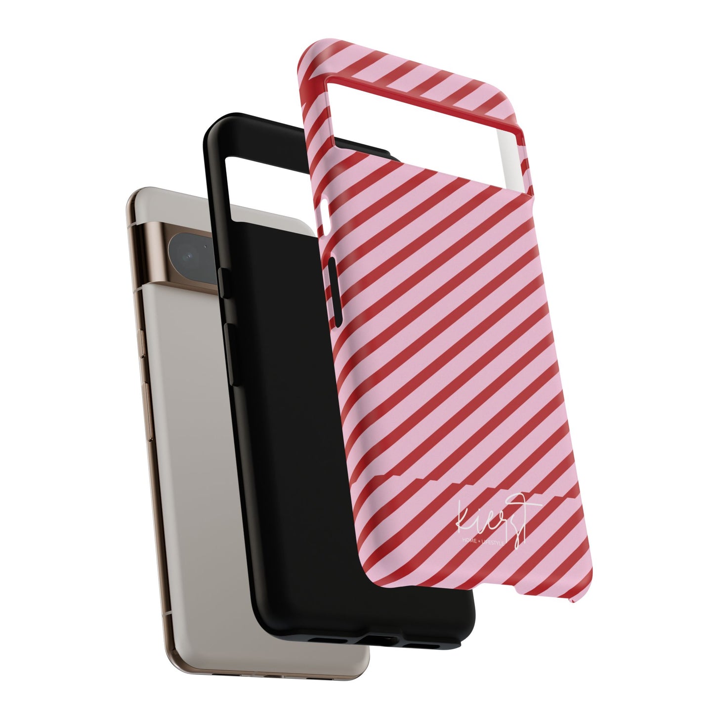 Holiday 25 Pink and Red Diagonal Striped Google Pixel Phone Case