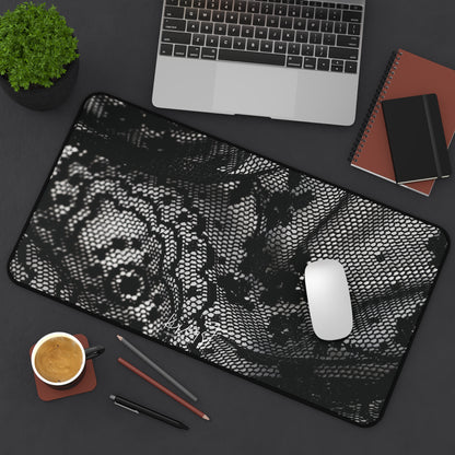 Black + White Lace Print Desk Mat
