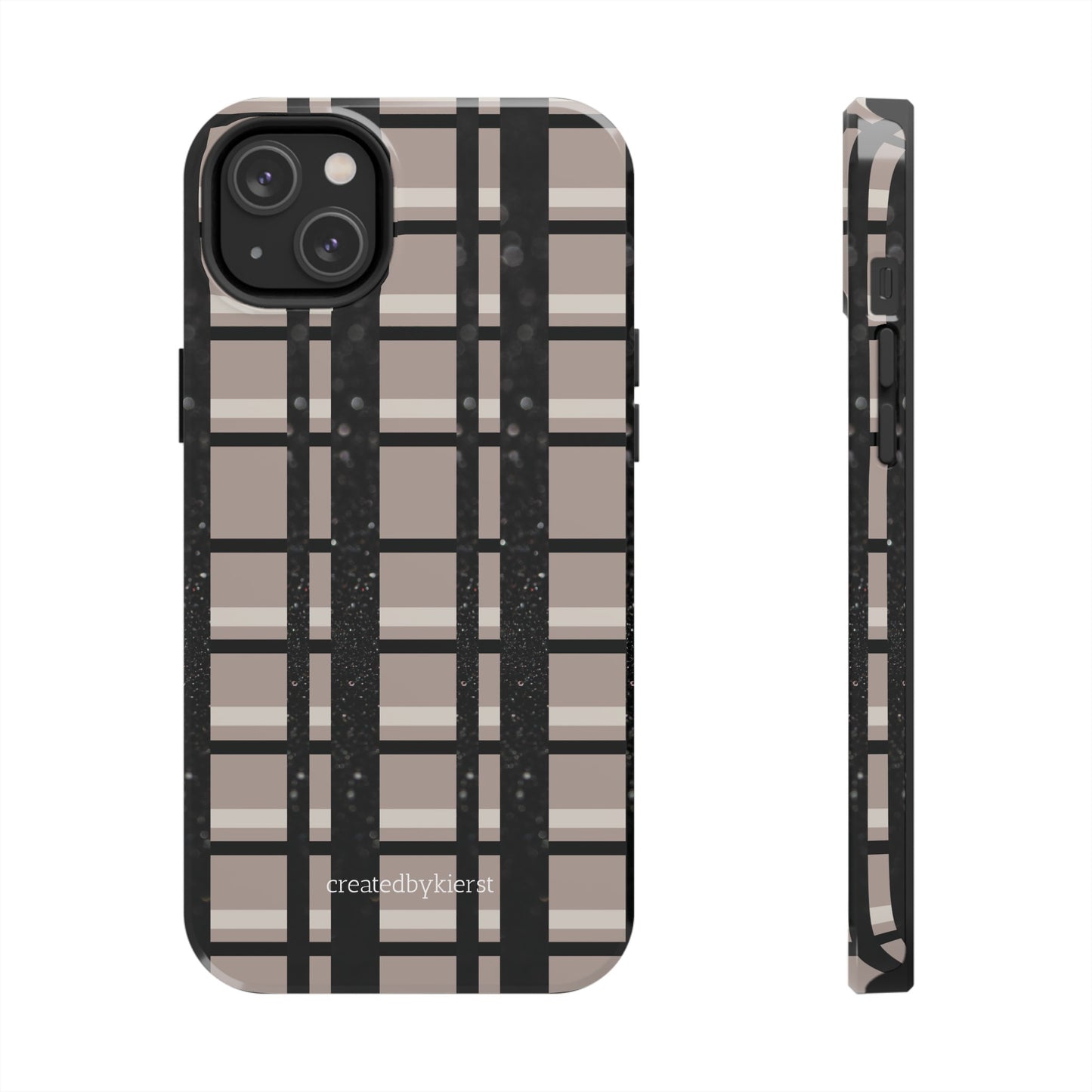 Tan, Black, and Black Glitter Plaid iPhone Case