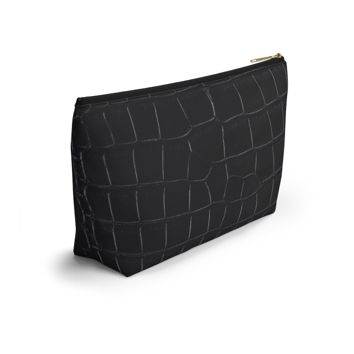 Black Crocodile Accessory Pouch w T-bottom