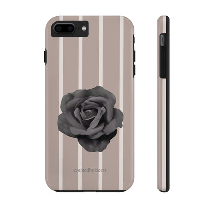 Cream and Brown Vertical Stripes with Black Rose iPhone Case