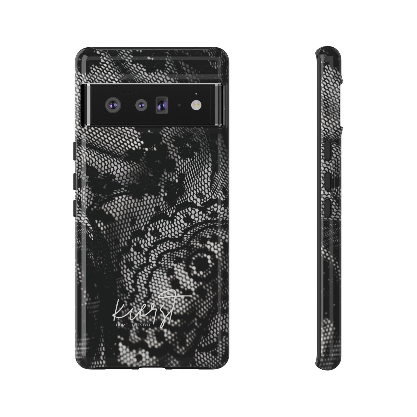 Black + White Lace Print Google Pixel Phone Case