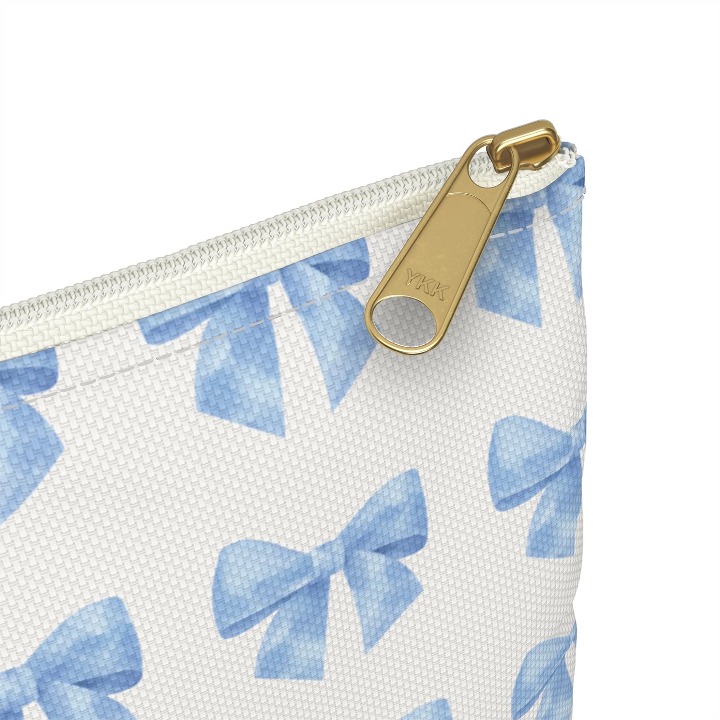 Multiple Blue Bows on Beige Accessory Pouch