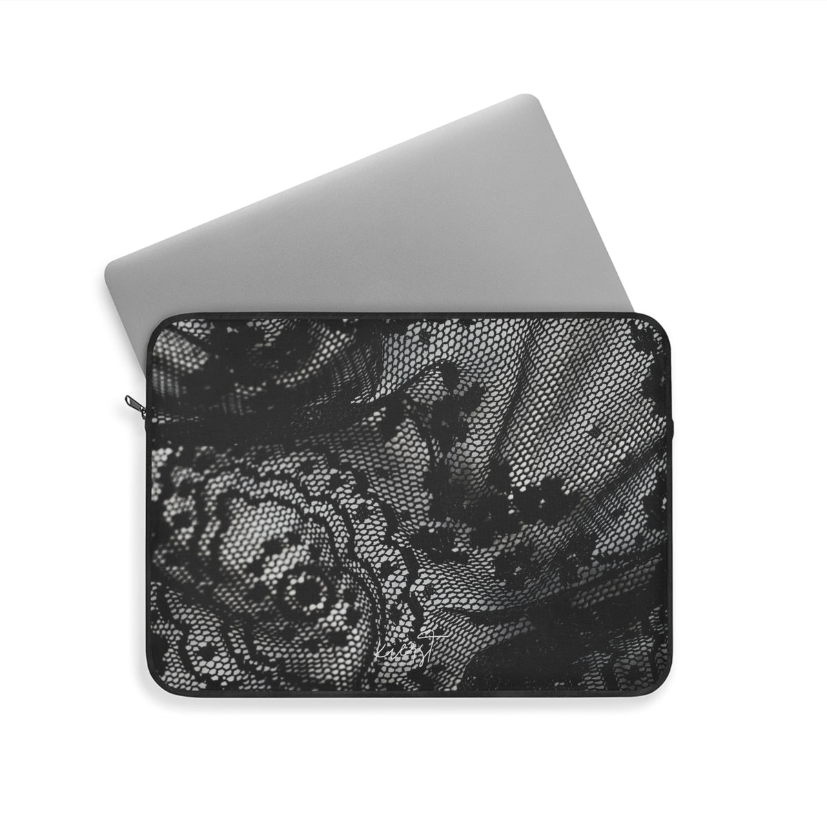Black + White Lace Print Laptop Sleeve