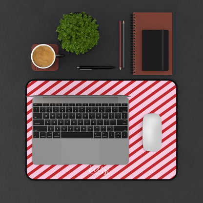 Holiday 25 Pink and Red Diagonal Striped Desk Mat