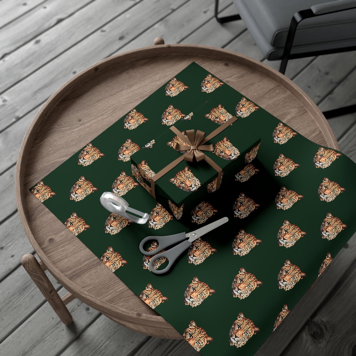 Leopard Head on Signature Midnight Pine Wrapping Paper