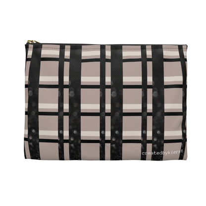 Taupe, Black, and Black Glitter Plaid with Pearl Necklace Accessory Pouch