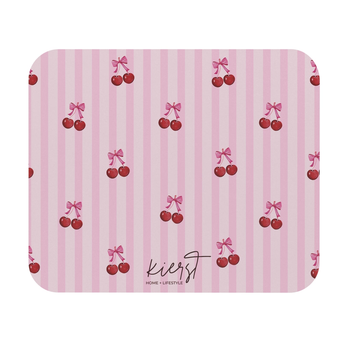 Cherries on Pink Stripes Mouse Pad