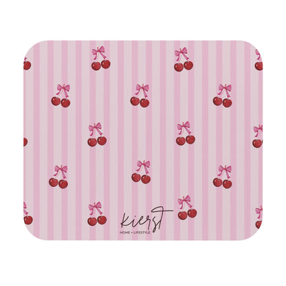 Cherries on Pink Stripes Mouse Pad