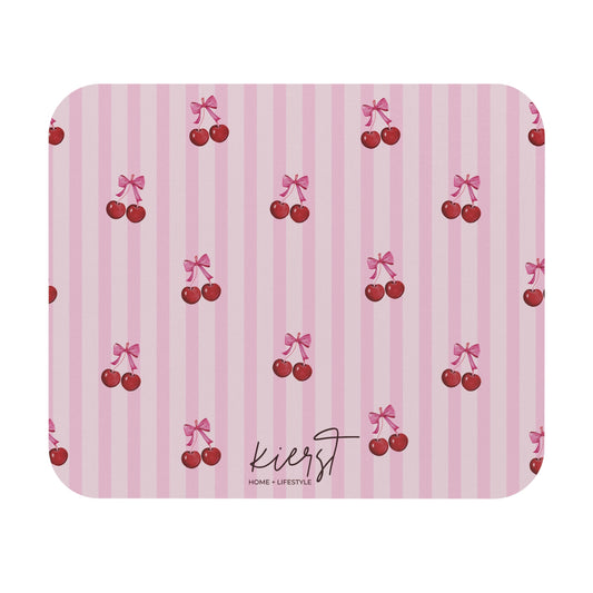 Cherries on Pink Stripes Mouse Pad