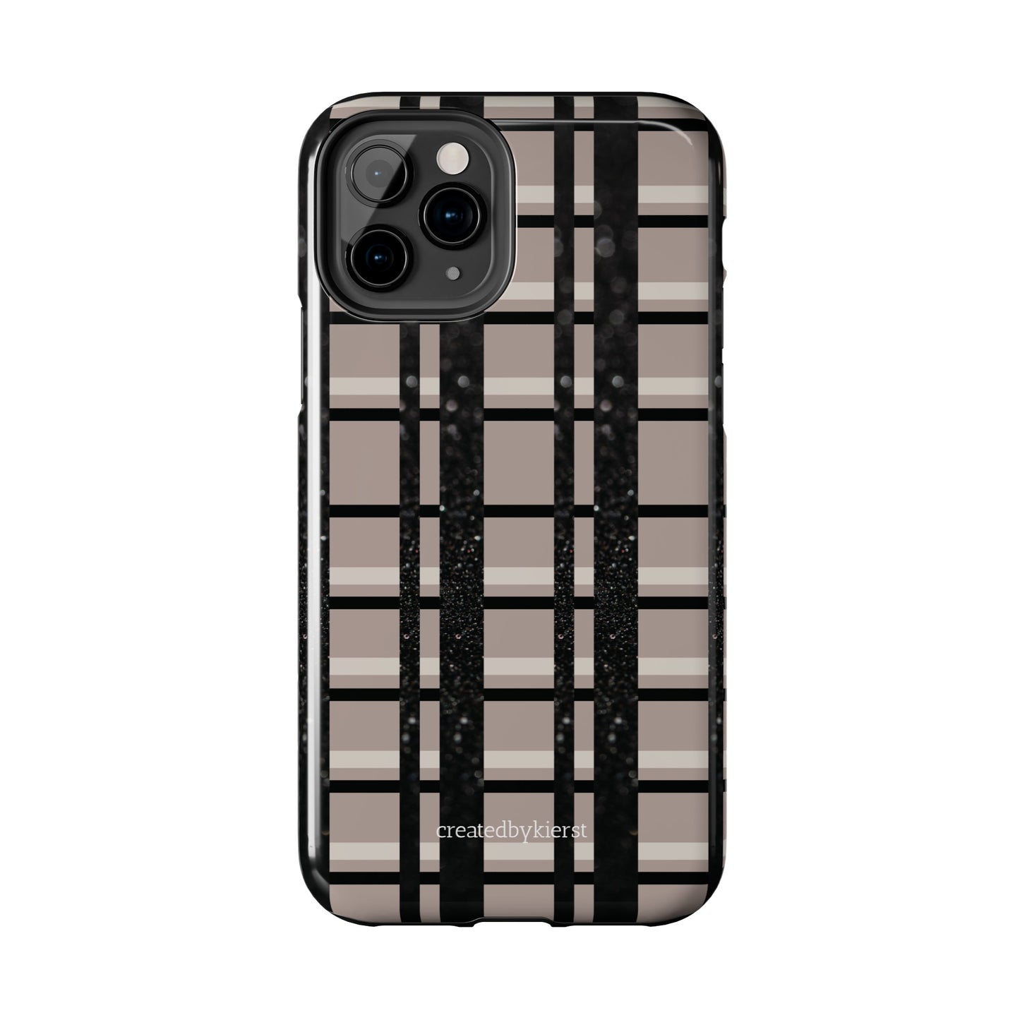 Tan, Black, and Black Glitter Plaid iPhone Case