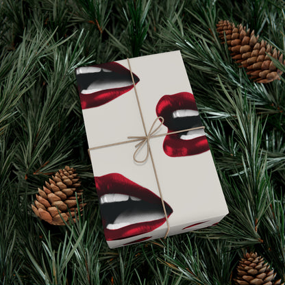 Vintage Red Lips Gift Wrapping Paper – Glossy Pop Art Mouths on Bone Color