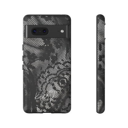 Black + White Lace Print Google Pixel Phone Case