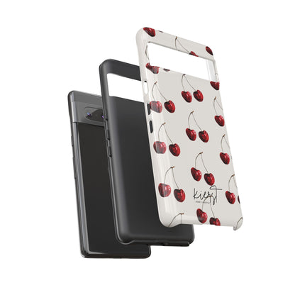 Moody Cherry Stems on White Bone Google Pixel Case | Sultry Minimalism Meets Everyday Utility