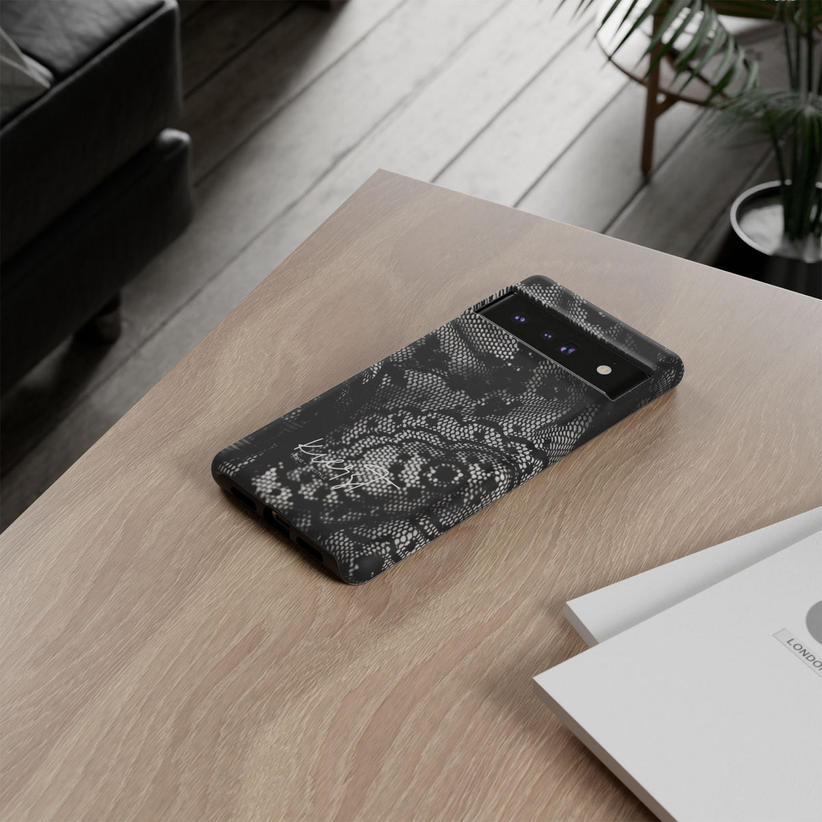 Black + White Lace Print Google Pixel Phone Case