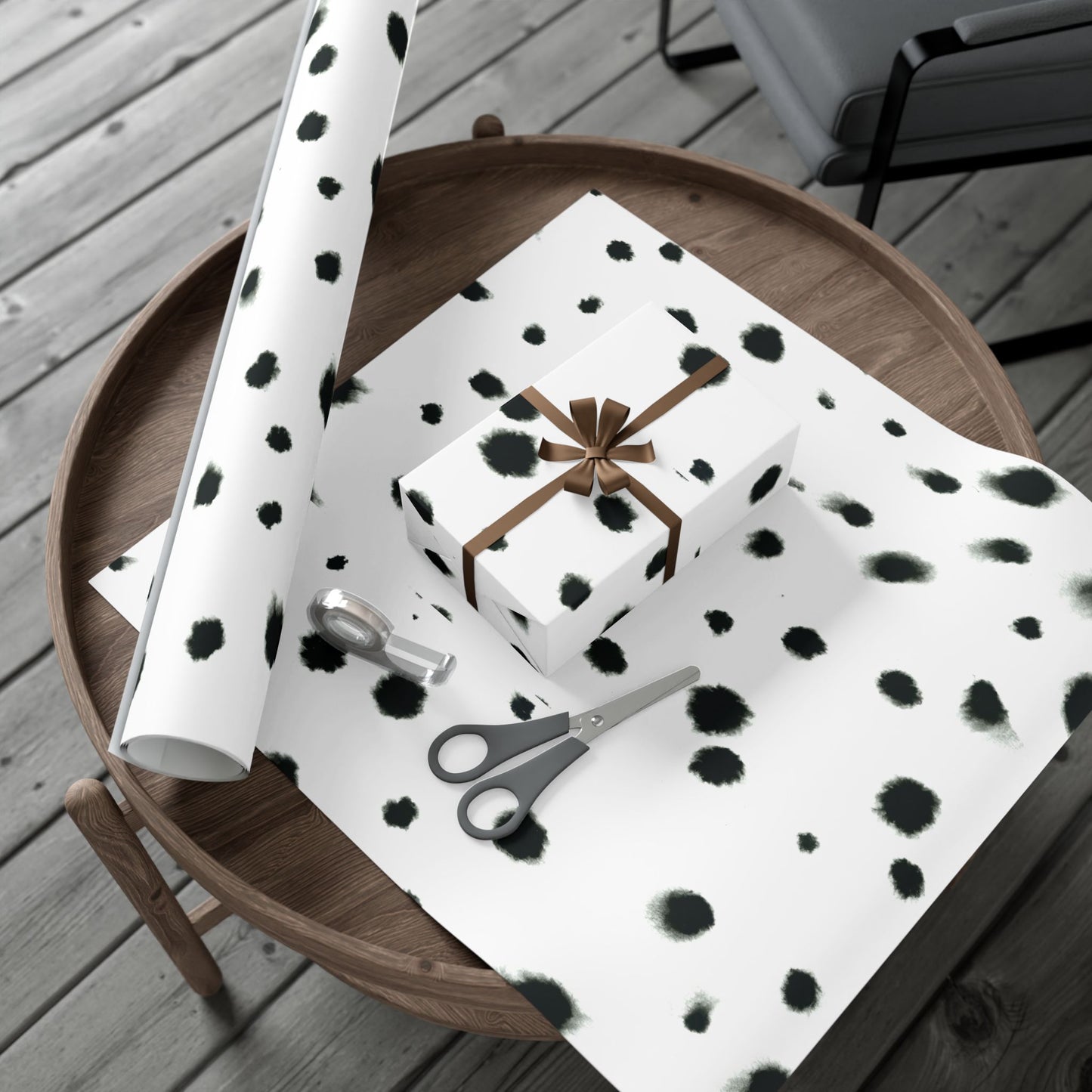 Smudged Black Spots on White Gift Wrapping Paper