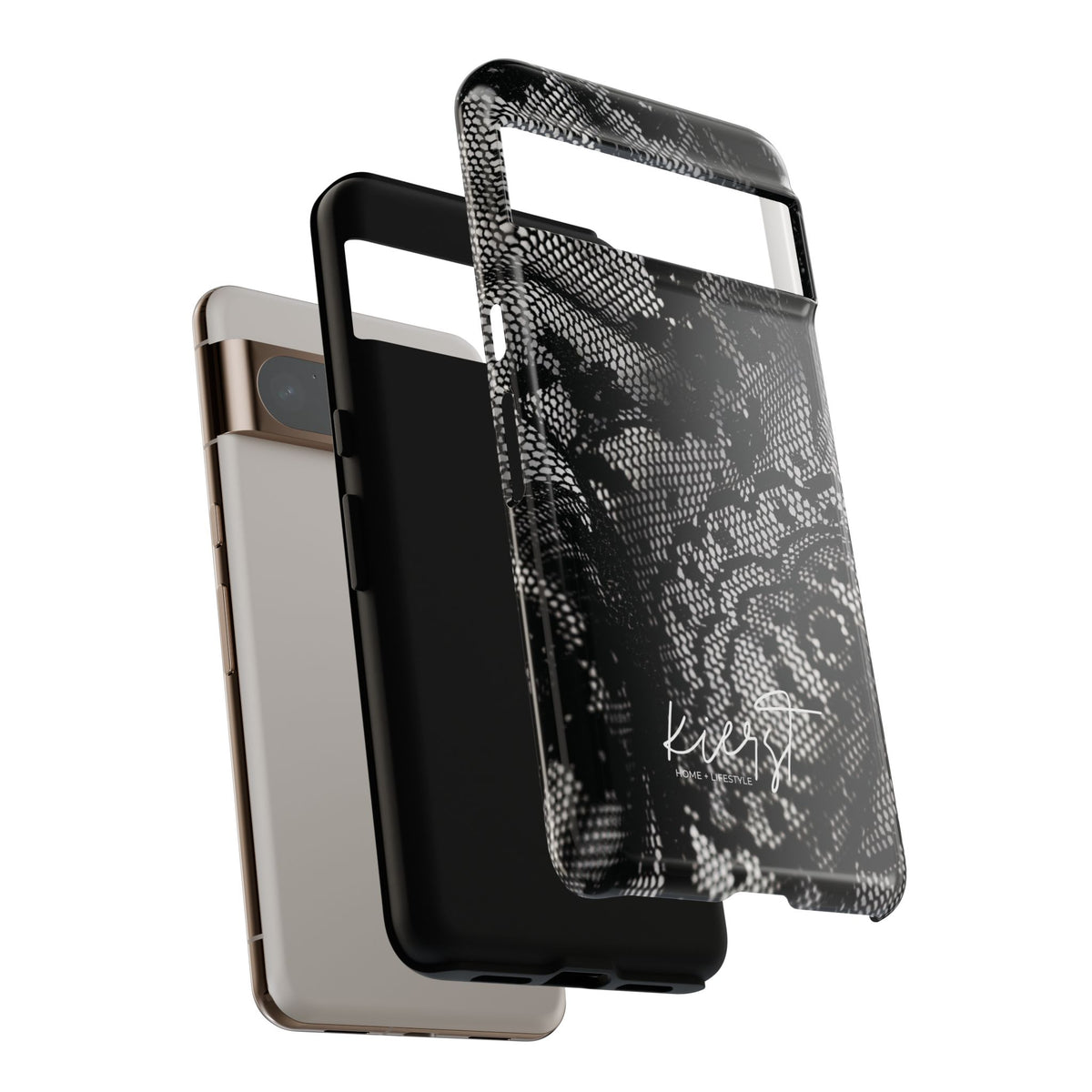 Black + White Lace Print Google Pixel Phone Case
