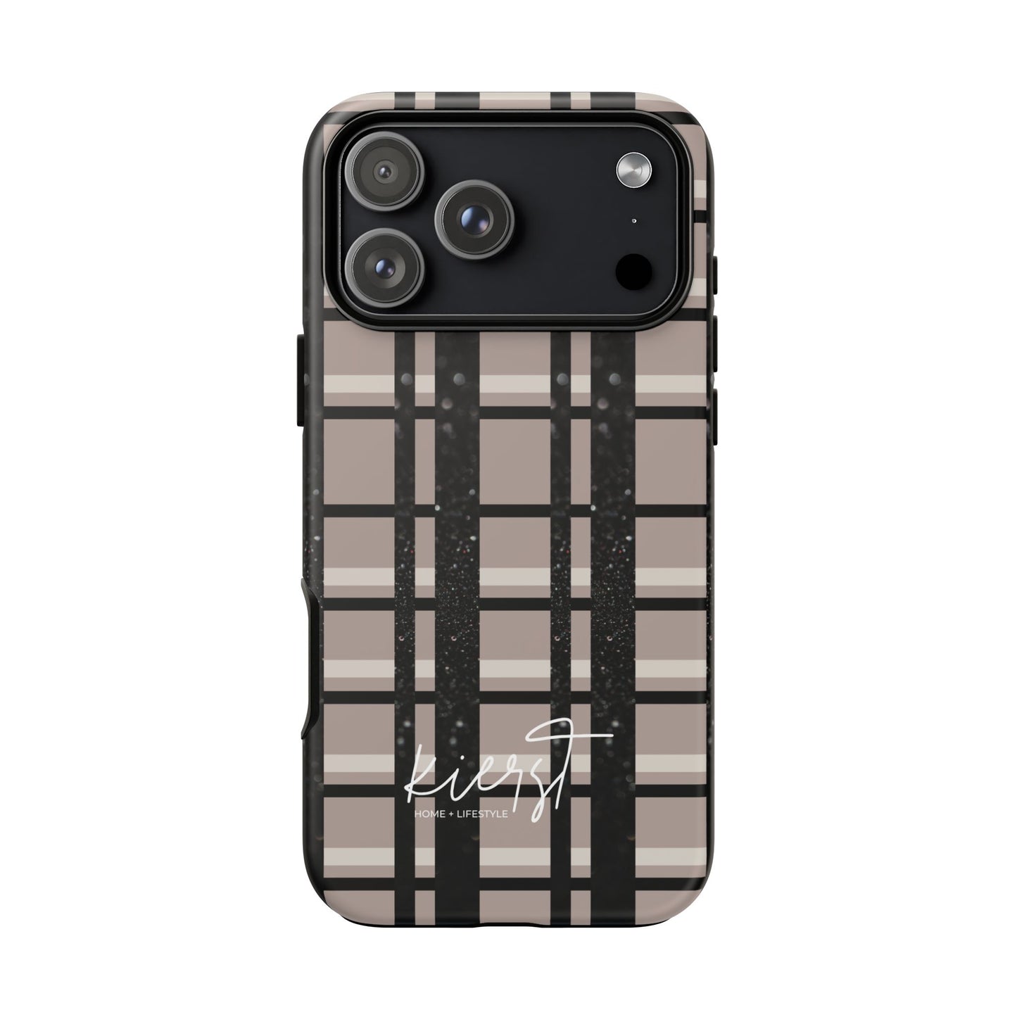 Taupe, Cream, and Black Plaid iPhone Case