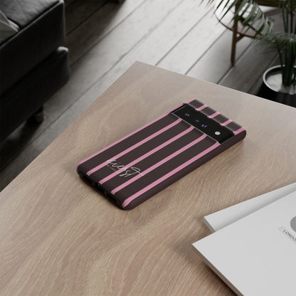 Signature Velvet Noir + Pink Stripes Google Pixel Phone Case