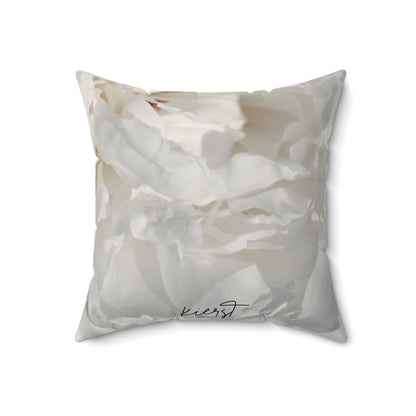 White Peony Printed Square Pillow – Soft Neutrals, Seamless Style