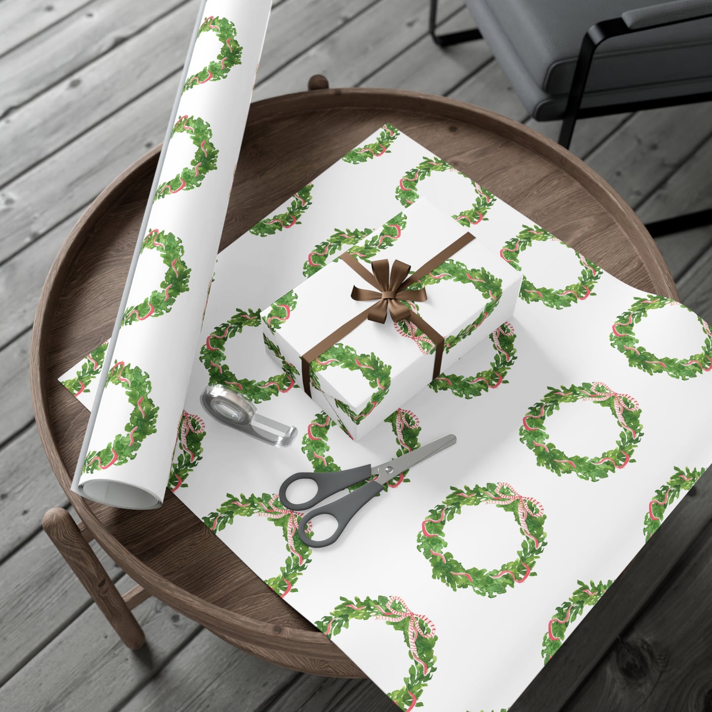 Watercolor Christmas Wreaths Gift Wrapping Paper