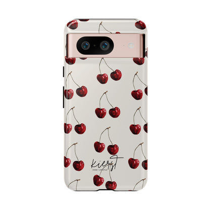 Moody Cherry Stems on White Bone Google Pixel Case | Sultry Minimalism Meets Everyday Utility