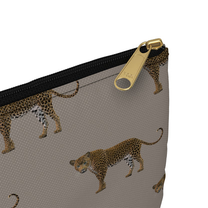 Leopards on Taupe Accessory Pouch | Neutral Meets Fierce