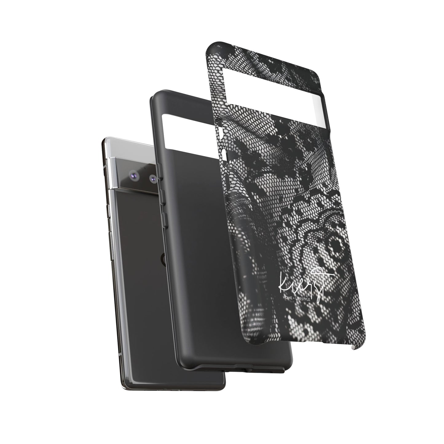 Black + White Lace Print Google Pixel Phone Case