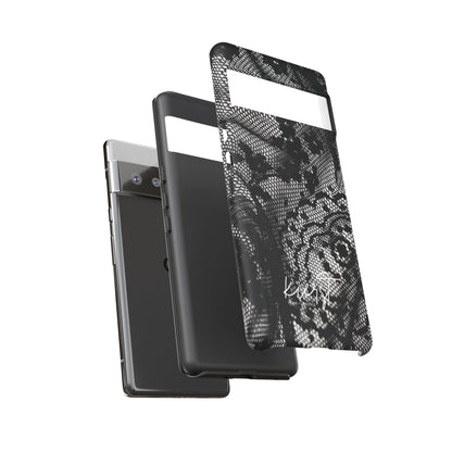 Black + White Lace Print Google Pixel Phone Case