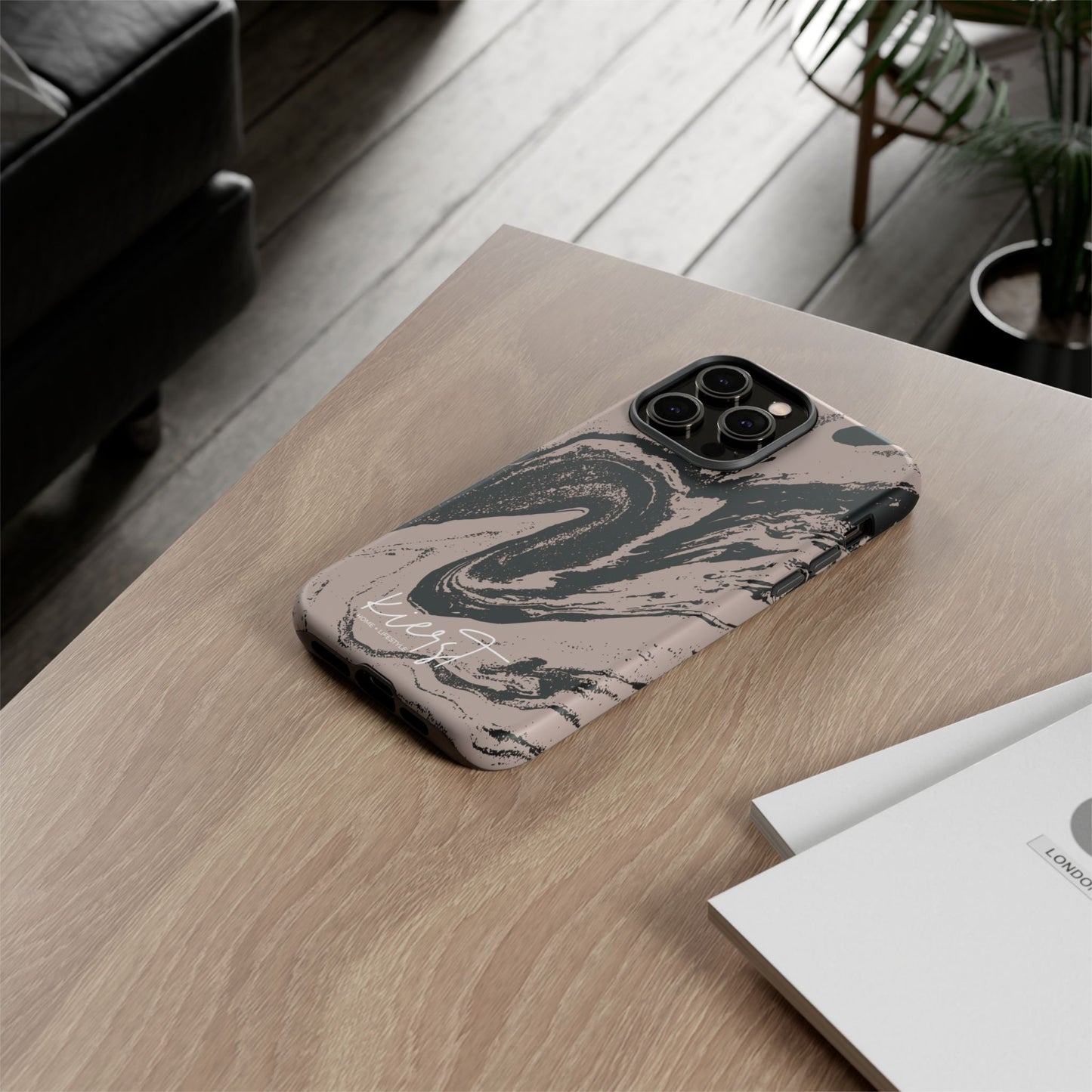 Taupe and Black Marble iPhone Case