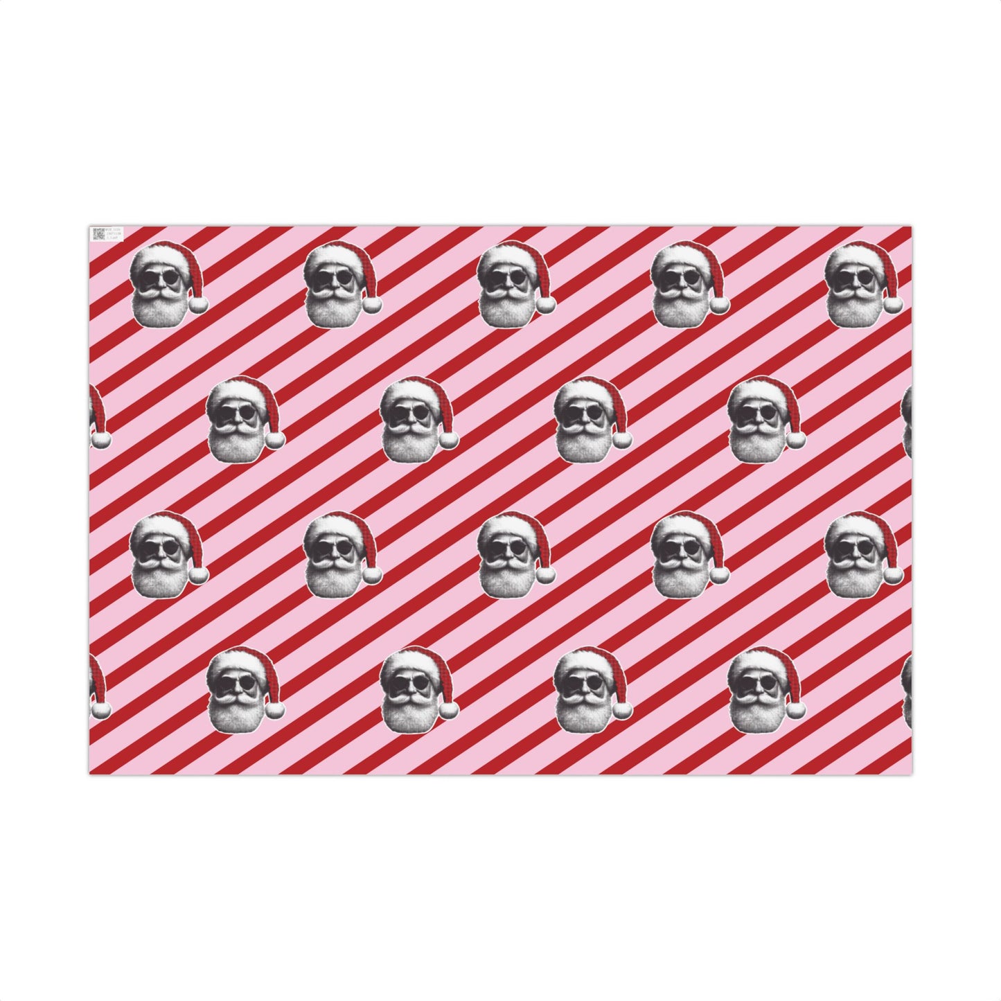 Cool Santa on Pink and Red Diagonal Striped Gift Wrapping paper