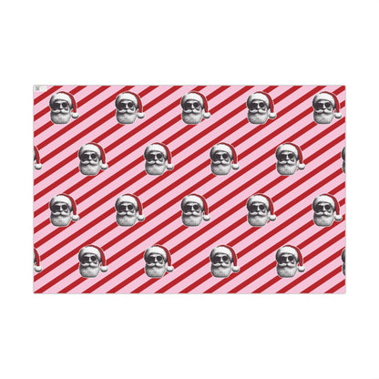 Cool Santa on Pink and Red Diagonal Striped Gift Wrapping paper