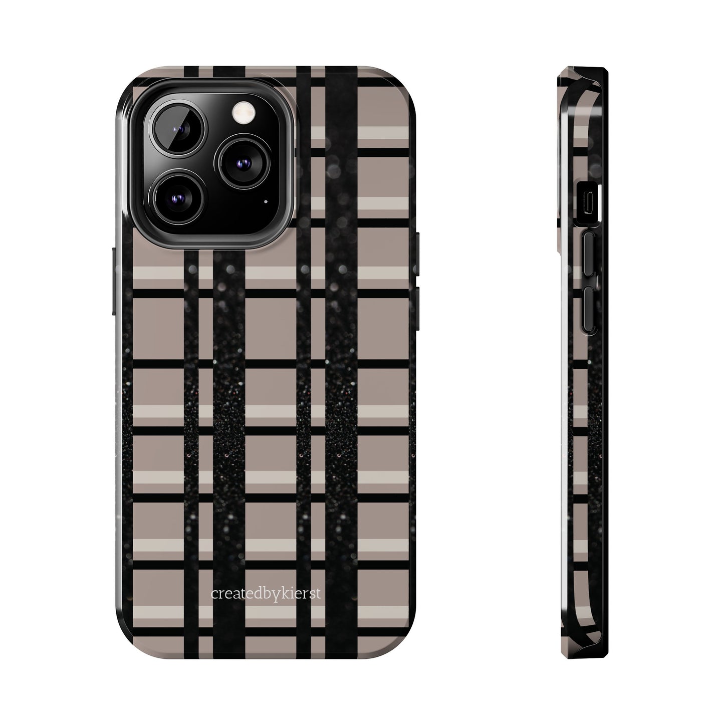 Tan, Black, and Black Glitter Plaid iPhone Case