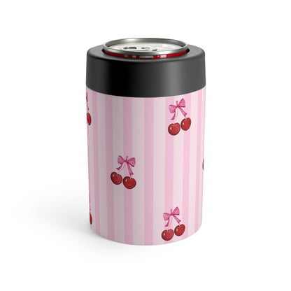 Cherries on Pink Stripes Can Holder